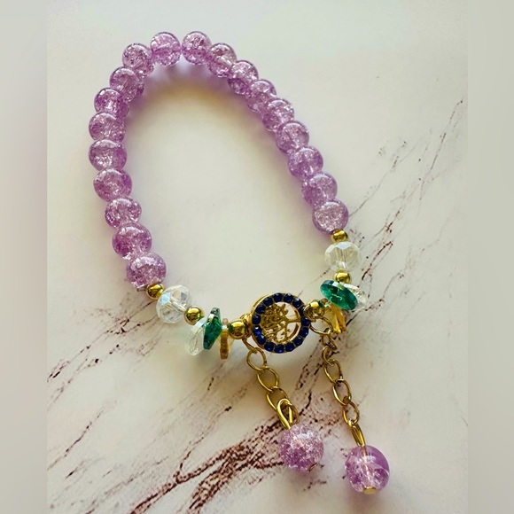 Glass Light Purple With Crystals & Tree Of Life Large (1) Bracelet Brand New - Picture 1 of 5